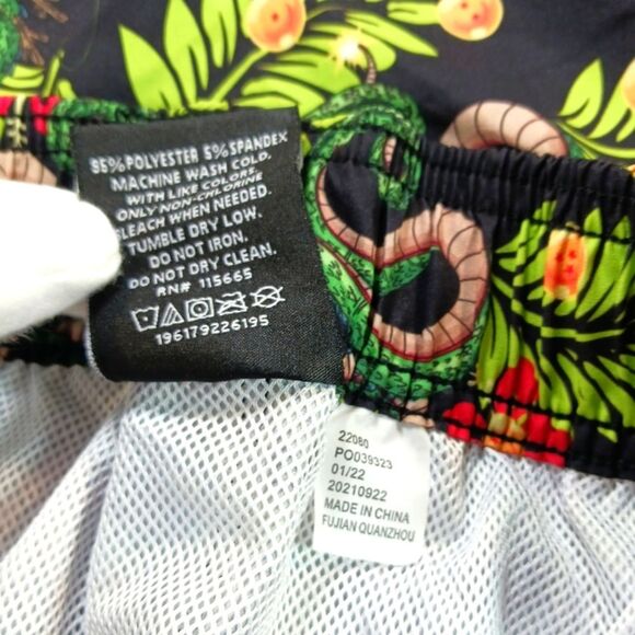 Dragonball and Tropical Flower Pull Up Board Swim Trunks Lined 2 Pocket Mens XL - Picture 3 of 6